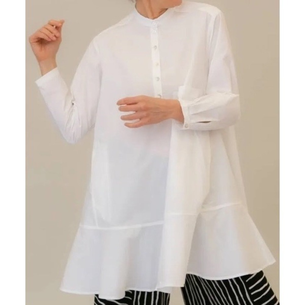 ALEMBIKA WHITE Freedom Flounce LONG SLEEVE TUNIC TOP MADE IN ISRAEL Lg Nice‎